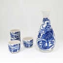 Blue White Koi Fish In River Porcelain Sake Carafe Flask And 4 Ochoko Cups Set