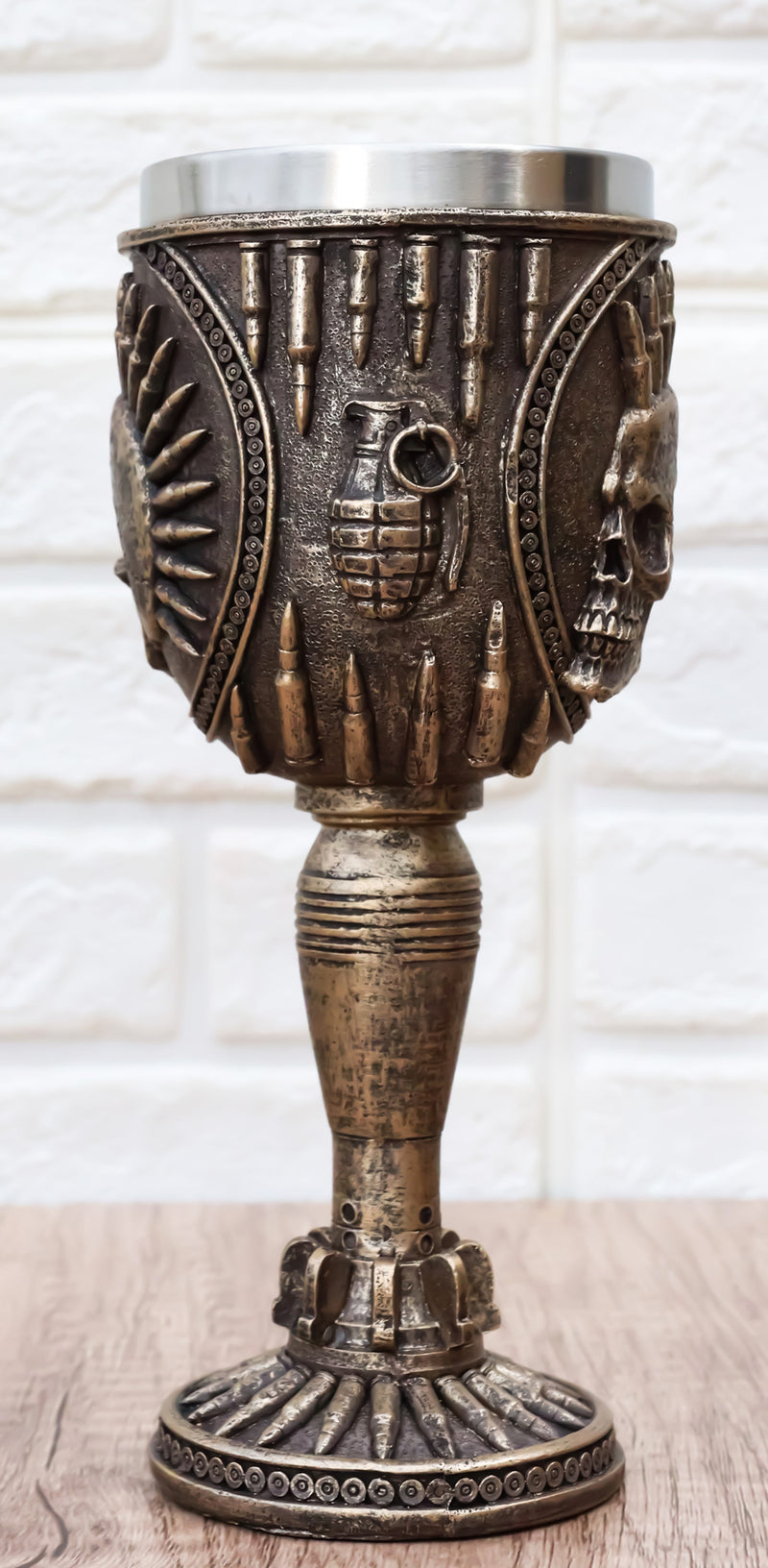 War Dog Skeleton Cranium Bullet Spiked Mohawk Skull Wine Goblet Chalice Cup