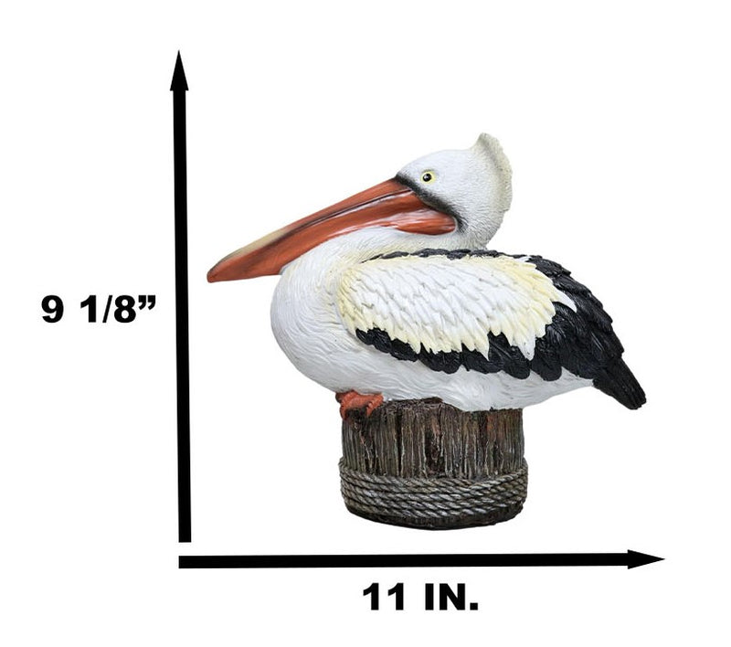 Coastal Marine Great White Pelican Sea Bird Perching On Getty Post Figurine