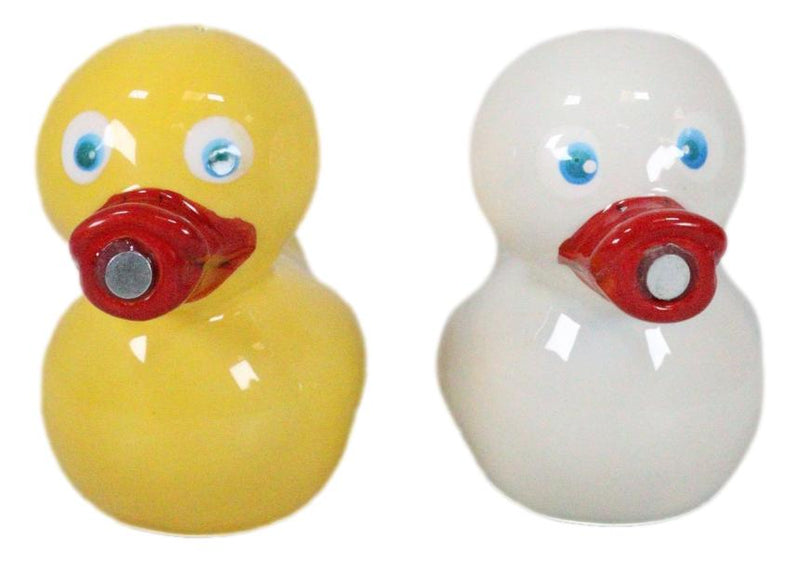 Bath Tub Themed Duckies White Yellow Ducks Kissing Salt & Pepper Shakers Set