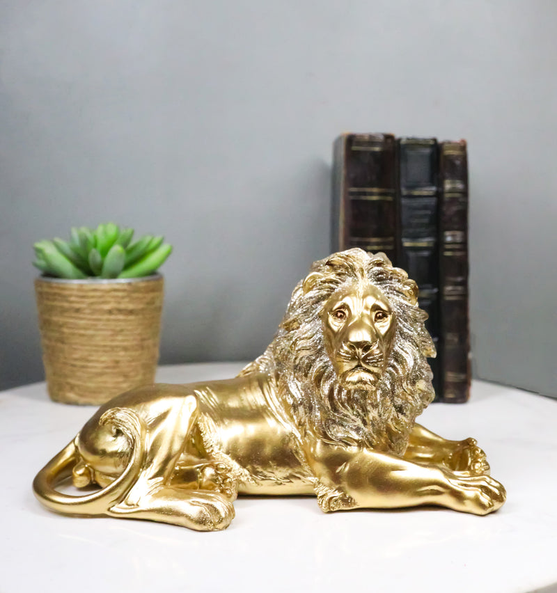 Faux Brass Gold African Safari In Regal Pose Lion King of The Jungle Figurine