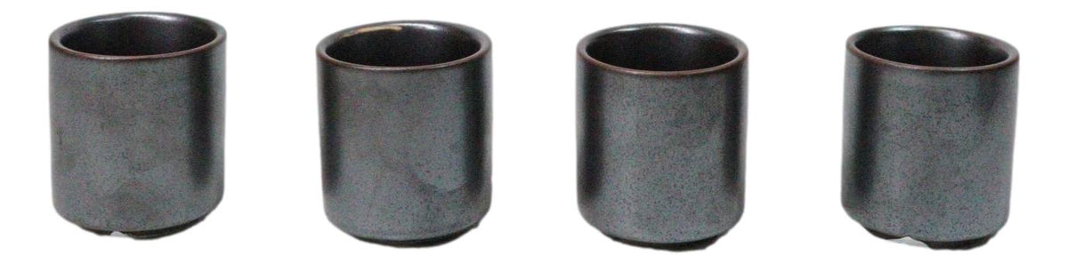 Set of 4 Iron Black Clay Tetsu Kesho Porcelain 1.25oz Ochoko Yuzu Cups