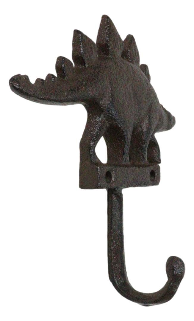 Pack Of 2 Cast Iron Rustic Jurassic Stegosaurus Dinosaur Wall Hook Sculptures