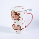Twin Sparrows Sakura 15oz Porcelain Tea Mug With Lid & Stainless Steel Infuser