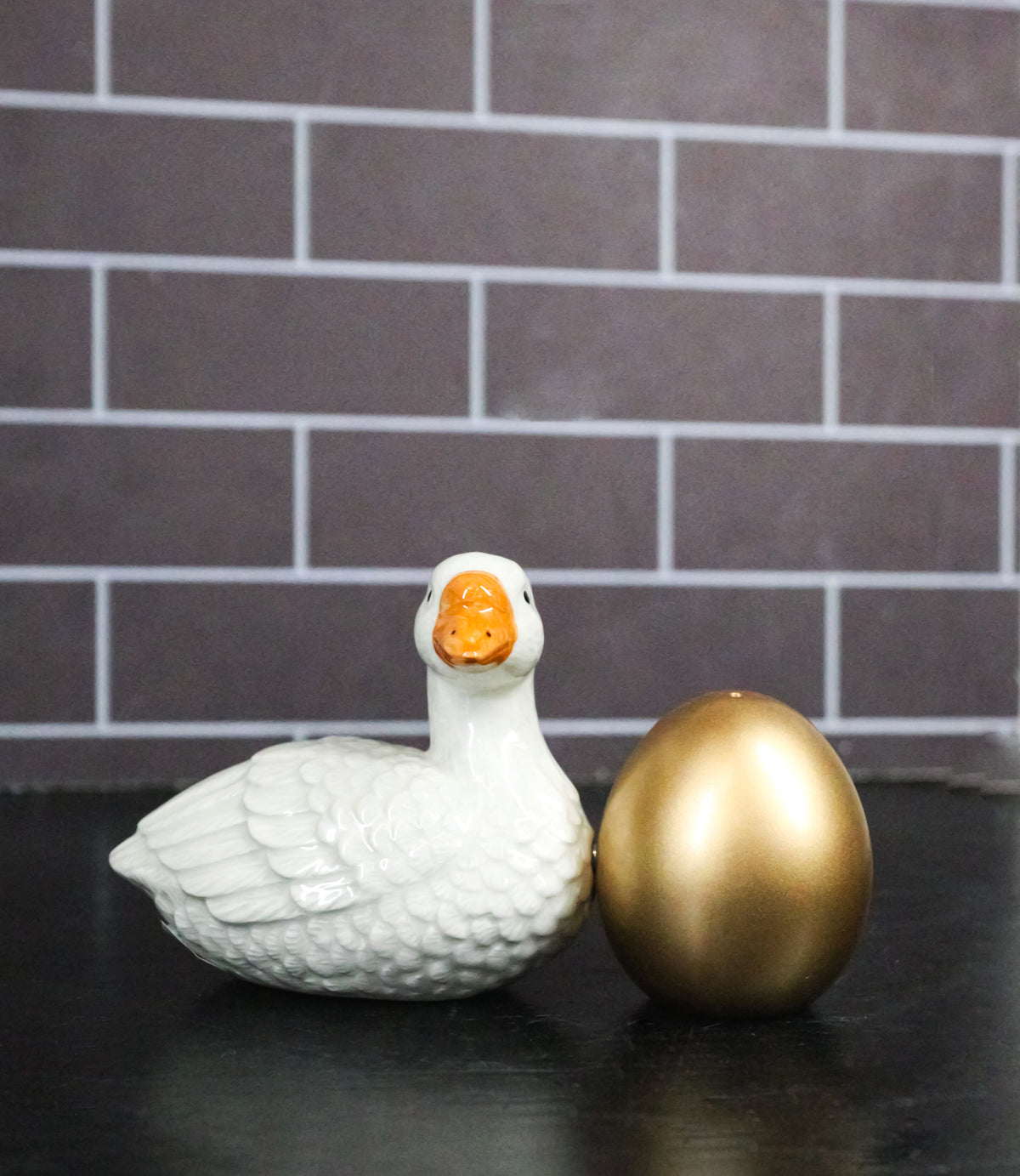 Ebros Goose and Golden Egg Ceramic Salt and Pepper Shakers Set of 2