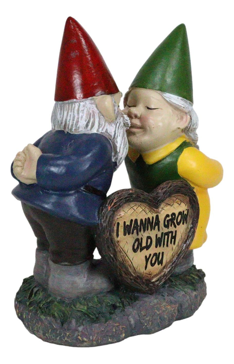 Whimsical Mr Mrs Gnome Kissing By Heart Sign I Wanna Grow Old With You Figurine