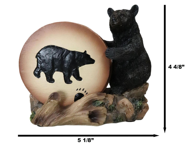 Rustic Woodlands Black Bear Paw Coaster Set 4 Round Coasters Figurine Holder 4"H