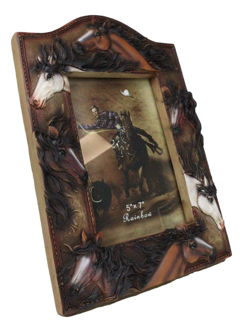 Rustic Western Cowboy 7 Lucky Horses Equine Beauty Easel Back Photo Frame 5"X7"