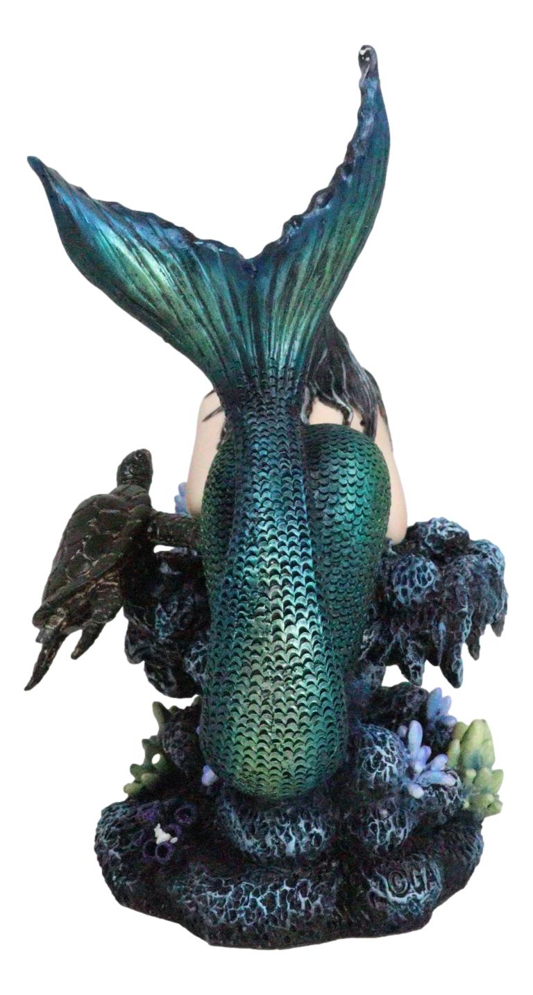 Siren Mermaid With Iridescent Tail And Turtle Companion By Coral Rocks Statue