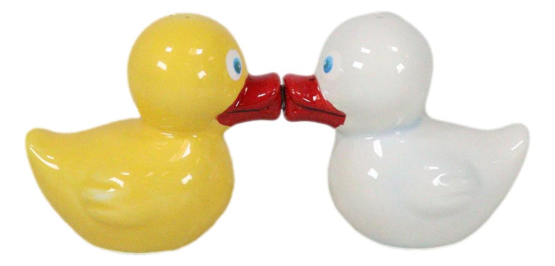 Bath Tub Themed Duckies White Yellow Ducks Kissing Salt & Pepper Shakers Set