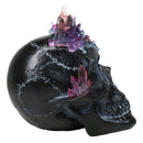 Macabre Wicca Magic Purple Hues Crystals Black Cranium Skull Figurine