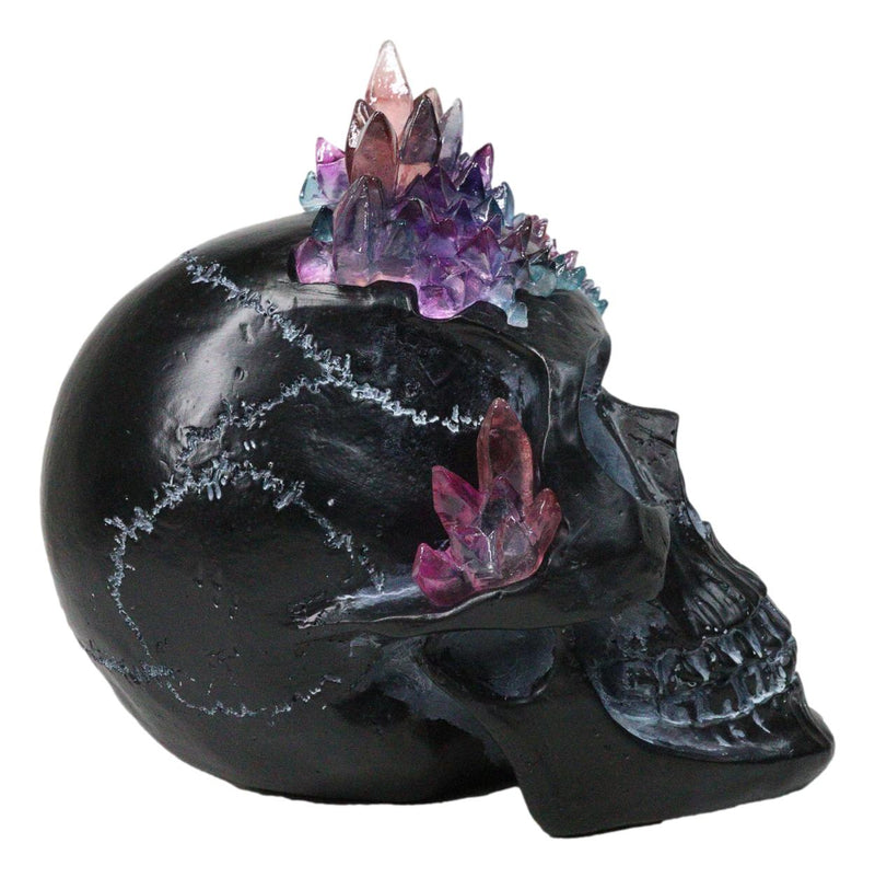 Macabre Wicca Magic Purple Hues Crystals Black Cranium Skull Figurine