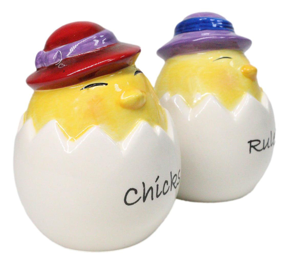 Chicks Rule Yellow Chickens Breaking Our Of Egg Salt And Pepper Shakers Set