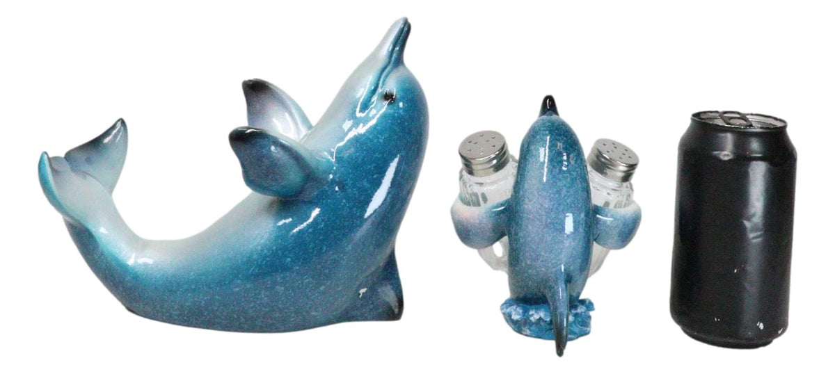 Set Of 2 Ocean Marine Dolphin Fish Wine Bottle And Salt Pepper Shakers Holders - Ebros Gift