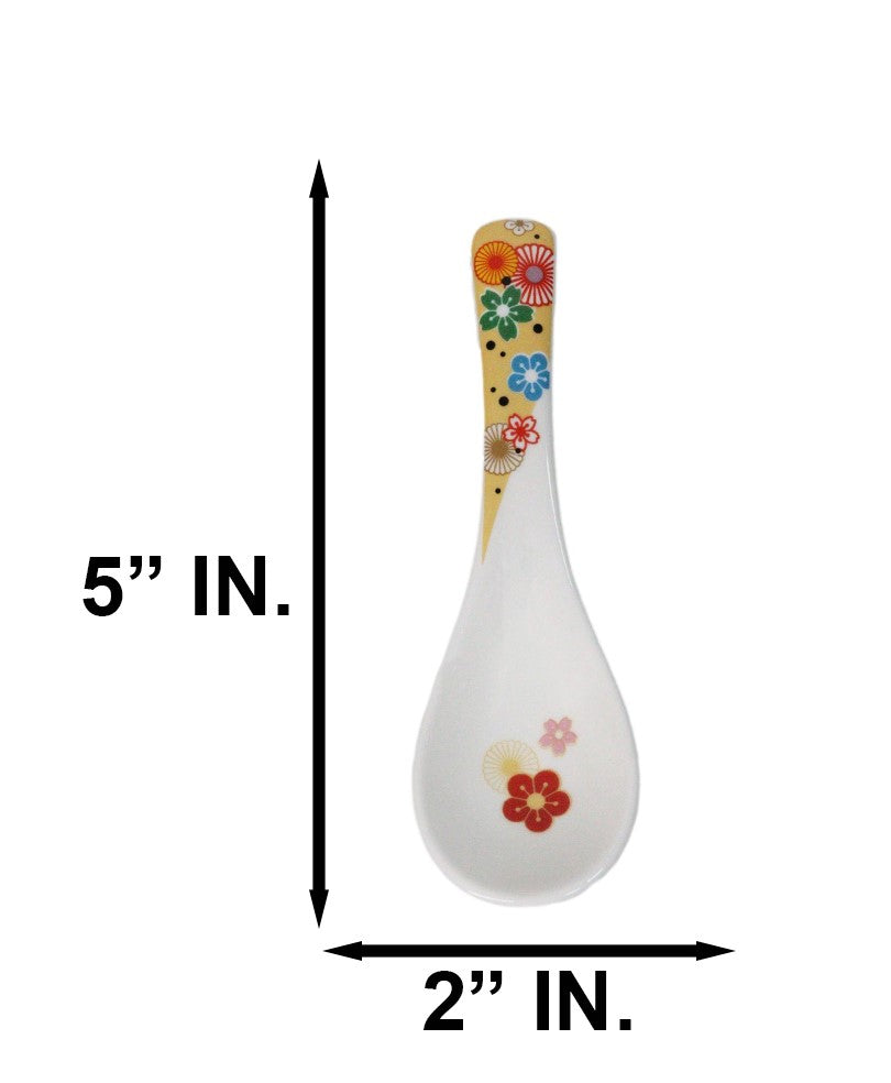 Set of 6 Ume Plum Blossoms Porcelain Asian Soup Spoons Japanese Ramen Pho