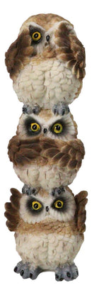 Stacked See Hear Speak No Evil Wise Fat Brown Great Horned Owls Figurine 8"H
