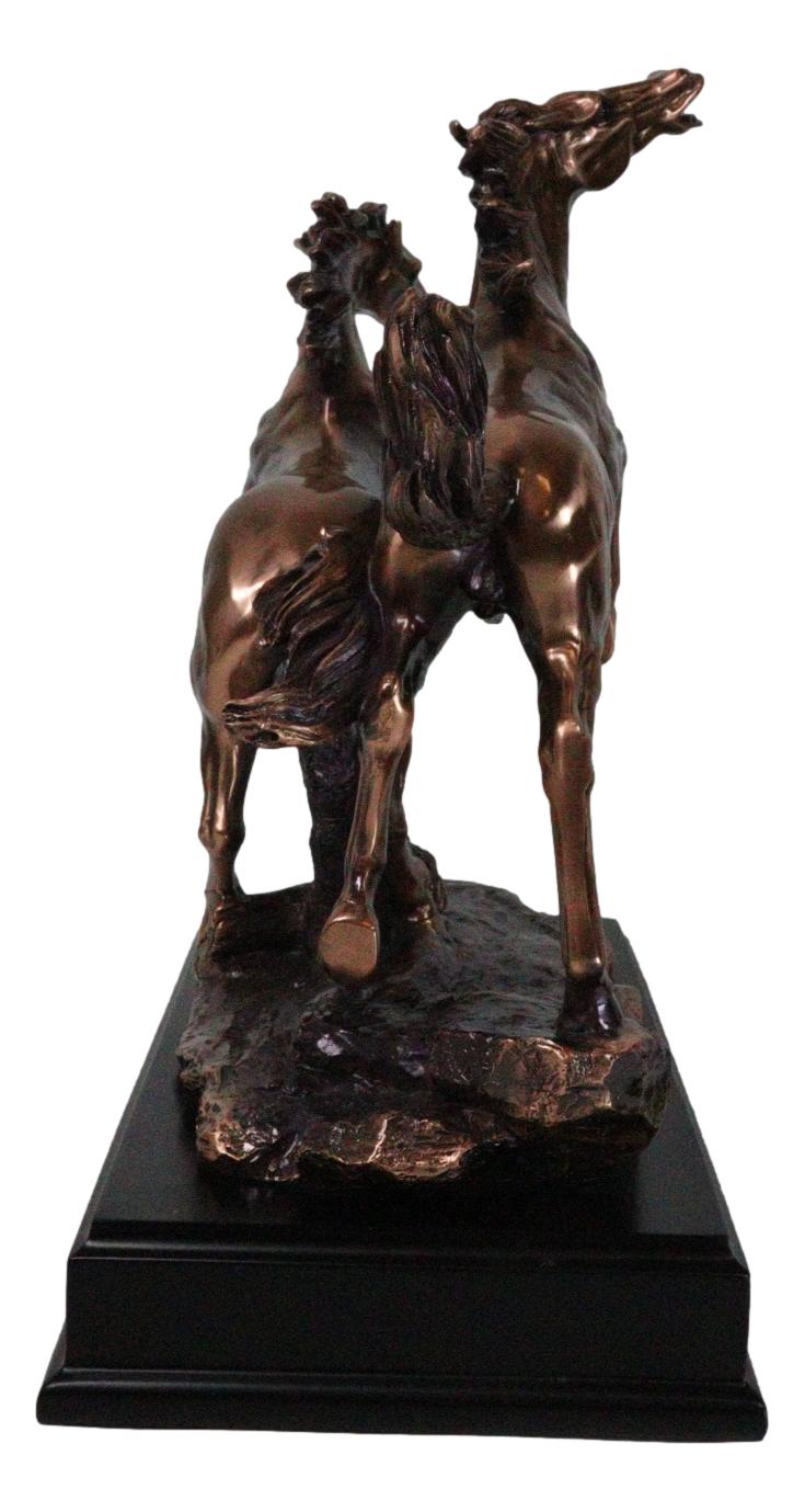 Two Galloping Horses On Grasslands Bronze Electroplated Figurine With Base 15"L