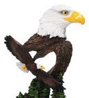 Bald Eagle Bust with Soaring Eagle Over Pine Forest Figurine Patriotic American