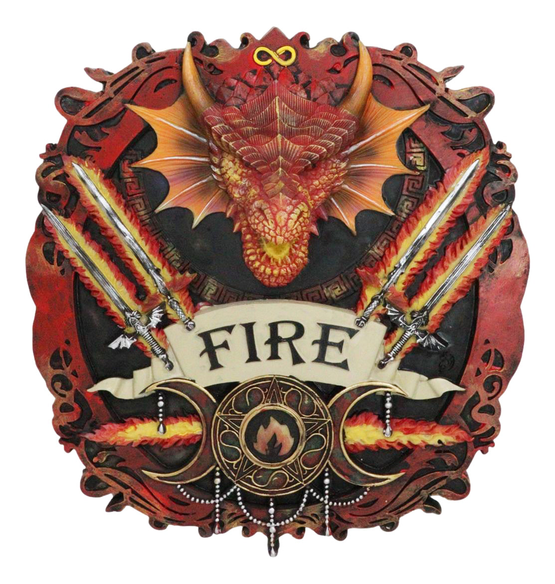 Elemental Fire Nation Dragon With Flaming Swords Triple Moon