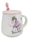 White Whimsical Crowned Unicorn Rainbow Shooting Star Mug With Spoon And Lid