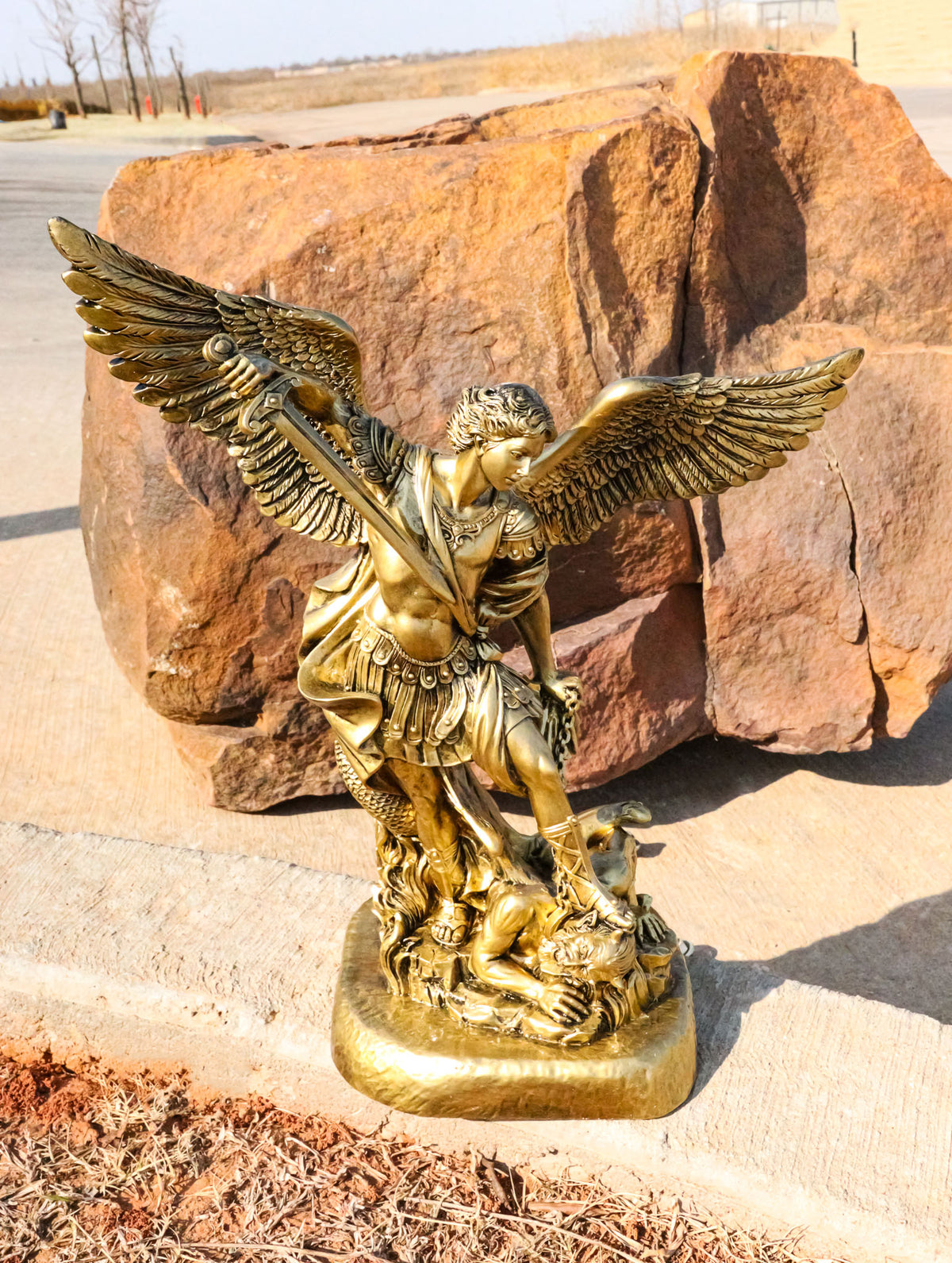 Made in Italy Archangel Saint Michael Trampling Satan With Sword Statue 16"H - Ebros Gift