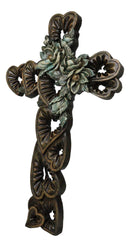 Rustic Western Blooming Flowers Garland With Hearts Decorative Wall Cross