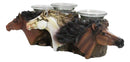 Rustic Western 3 Brown White Horses By Tree Logs Triple Votives Candle Holder