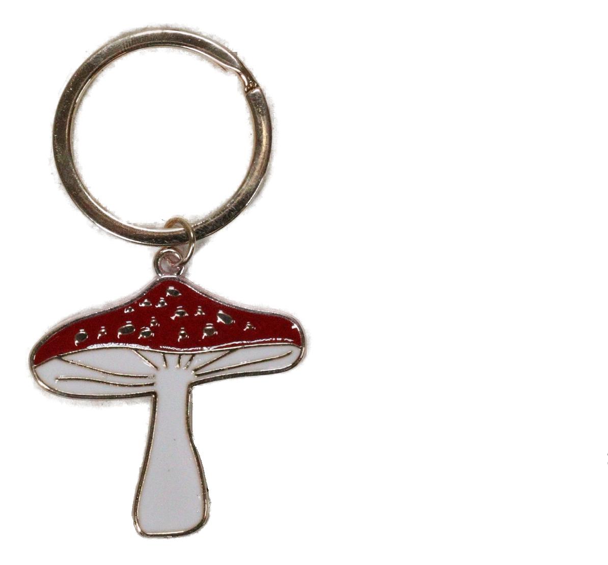 Set of 2 Lucky Toadstool Mushroom Metal Fortune Talisman Keyrings Keychains