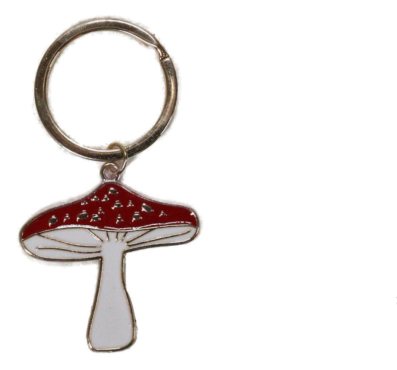 Set of 2 Lucky Toadstool Mushroom Metal Fortune Talisman Keyrings Keychains