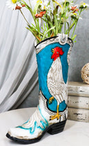 Rustic Western Blue Turquoise White Breasted Rooster Cowboy Boot Vase Figurine