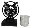 Wicca Phases of The Moon Celestial Black Cat Metal Votive T-Lite Candle Holder