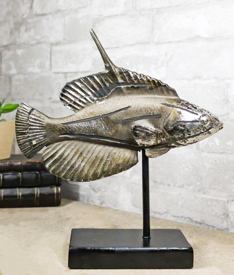 Nautical Marine Silver Tone Lyretail Anthias Fish Sculpture With Pole Stand Base