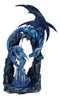 20"H Large Blue Frozen Dragon On Arch With Wyrmling By Ice Stalagmite Statue