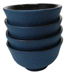 Navy Blue Textured Japanese Tetsubin Style Cast Iron Mini Tea Cups Set of 4