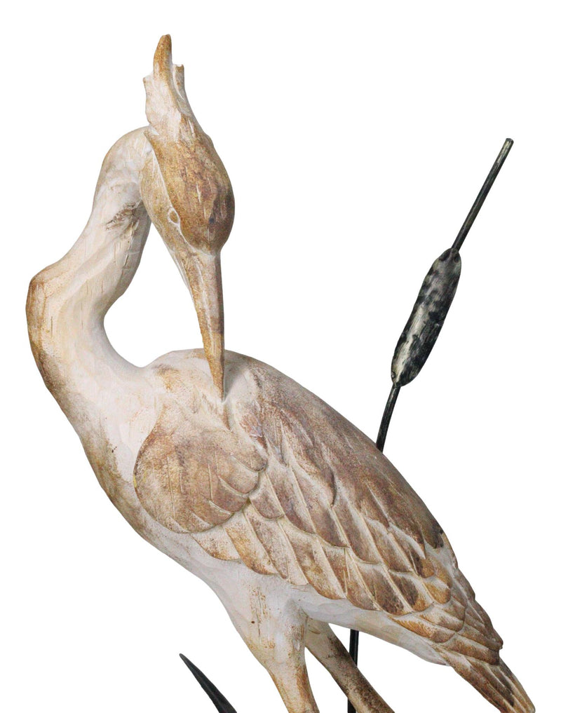 Nautical Marine Majestic Heron by Reed Distressed Faux Wood Finish Sculpture 19"