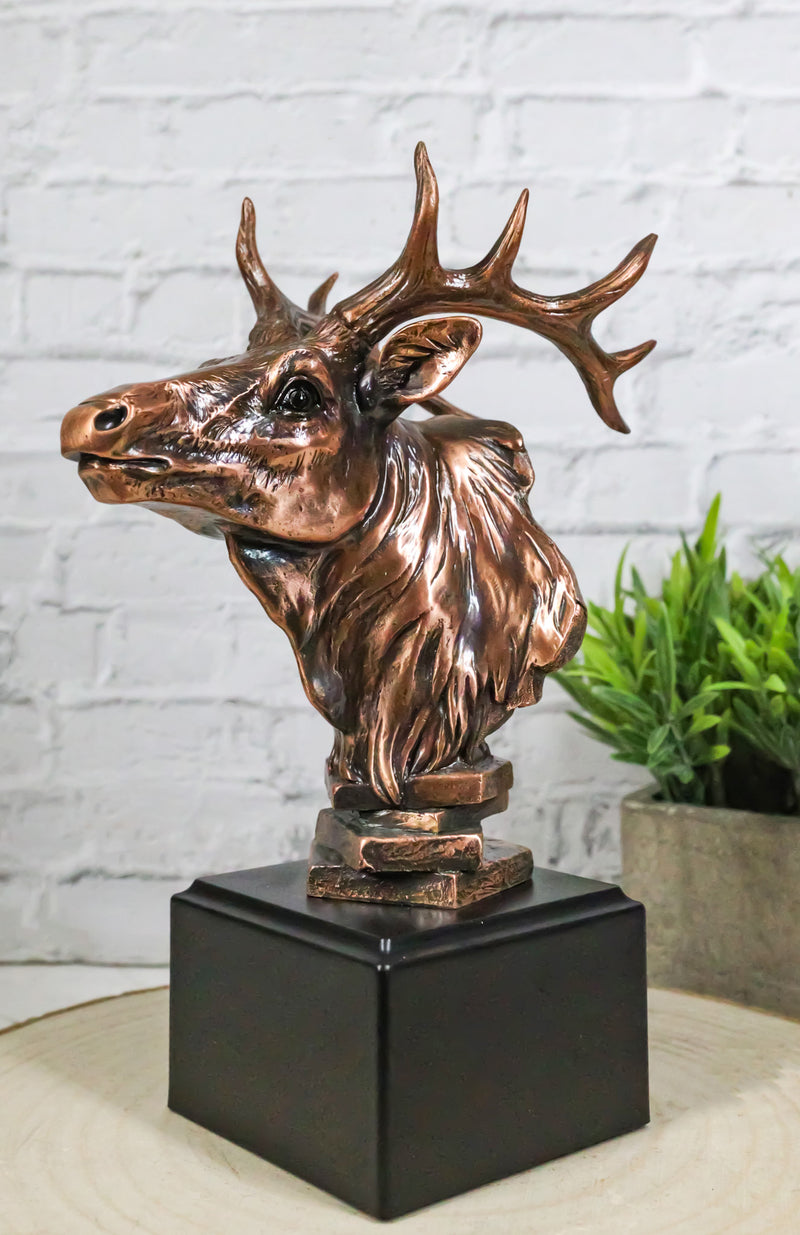 Rustic Wild Forest Woodland Wapiti Elk Deer Bust Trophy Figurine With Base Stand