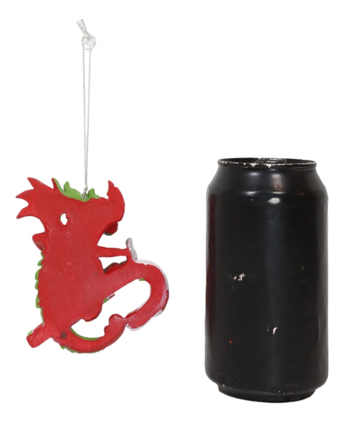 Ruth Thompson Red Green Dragon With Candy Cane Christmas Tree Hanging Ornament