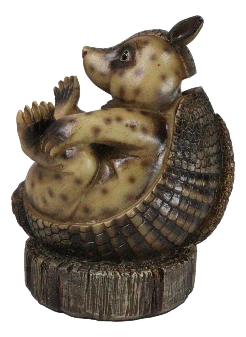 Western Rustic Texas Comical Baby Armadillo On Tree Money Coin Bank Figurine