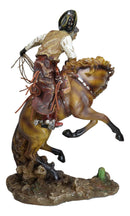 Rustic Western Cowboy With Hat And Rope On Rearing Bronco Horse Rodeo Figurine
