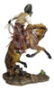 Rustic Western Cowboy With Hat And Rope On Rearing Bronco Horse Rodeo Figurine