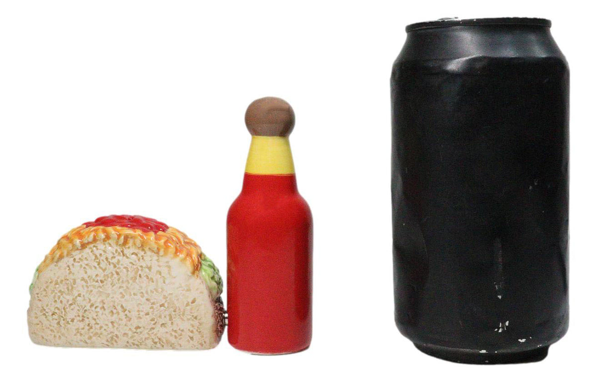 Ceramic Taco Tuesday Hot Sauce Bottle And Cheese Taco Salt Pepper Shakers Set