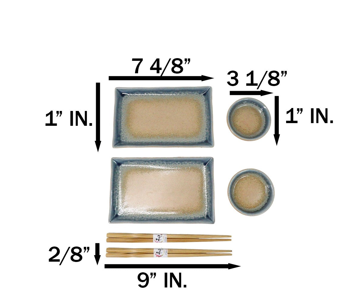 Ao Nagashi Porcelain Sushi Plates Sauce Dishes Chopsticks Dinnerware Set For 2
