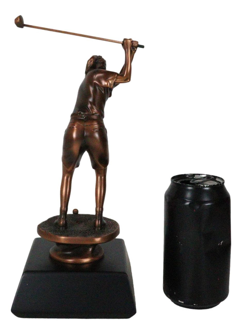 Professional Lady Golfer Swinging Golf Club On A Tee Bronze Electroplated Statue