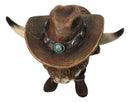 Western Scottish Highlands Cattle Cow Turquoise Rock Cowboy Hat Boots Figurine