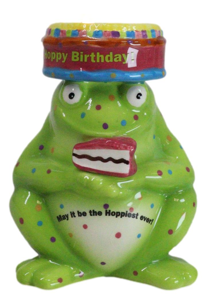 Whimsical Party Happy Birthday Green Frog Ceramic Tea Light Votive Candle Holder