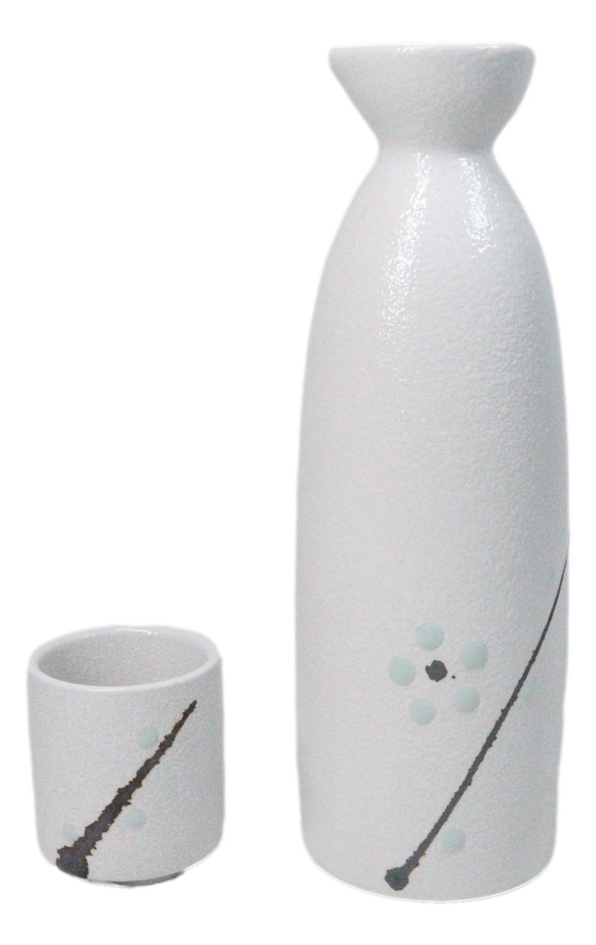Yukino Hana Snow Flowers Porcelain Sake Carafe Flask 9oz And 4 Ochoko Cups Set