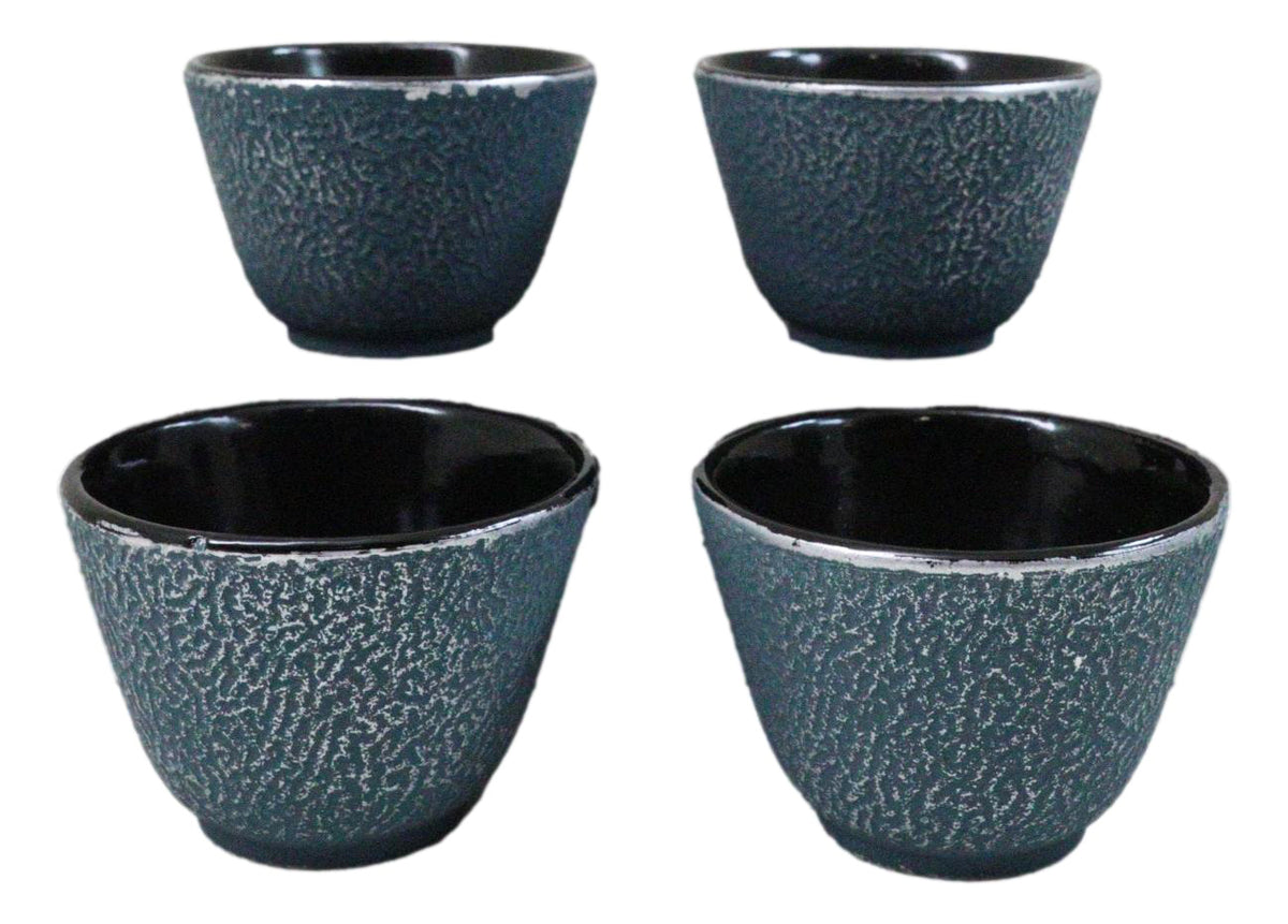 Pack Of 4 Royal Blue Cast Iron Tetsubin Textured Surface Tea Cups 3oz