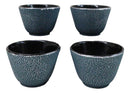 Pack Of 4 Royal Blue Cast Iron Tetsubin Textured Surface Tea Cups 3oz