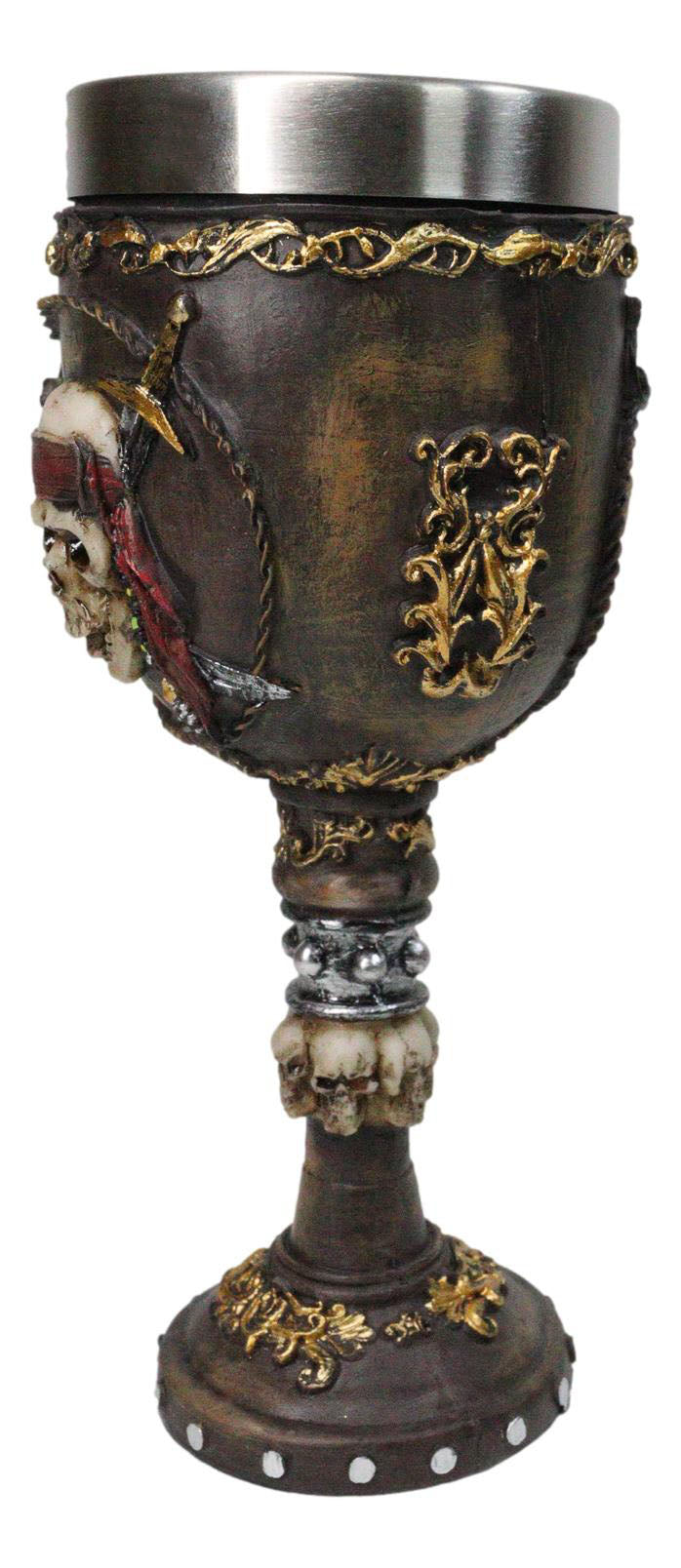 Nautical Pirate Skull Wine Goblet with Crossed Cutlass Red Bandana Chalice