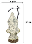 Santa Muerte With Scythe & Crystal Ball Holy Death Figurine In Dollar Money Robe
